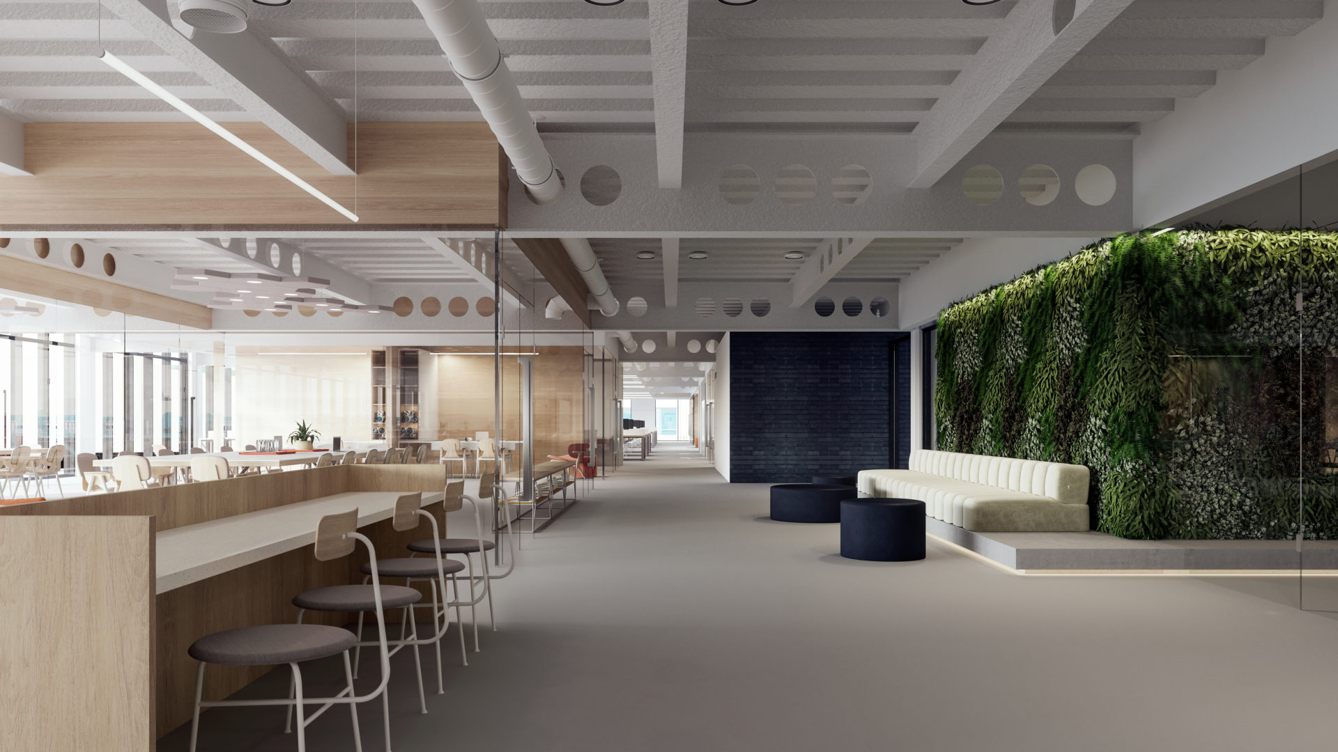 Renovations extend natural elements throughout the 2323 Elliott office space